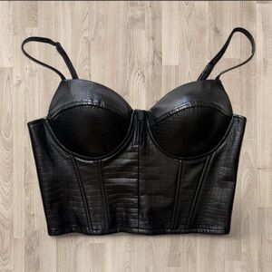 Black Faux Leather Corset Top